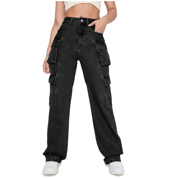 stradivarius Denim - Black Cargo Women Jeans